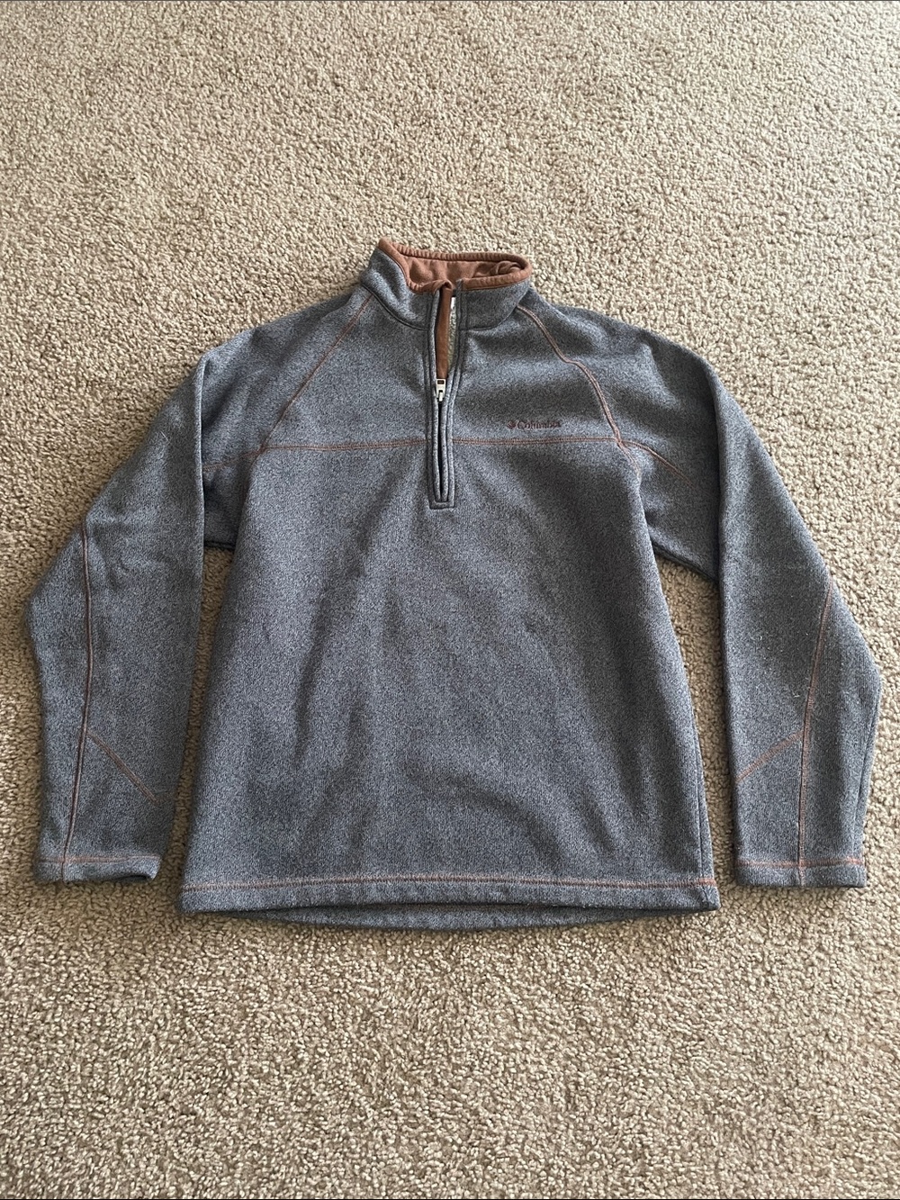 Columbia Men's Gray Fleece Half-Zip with Brown Trim